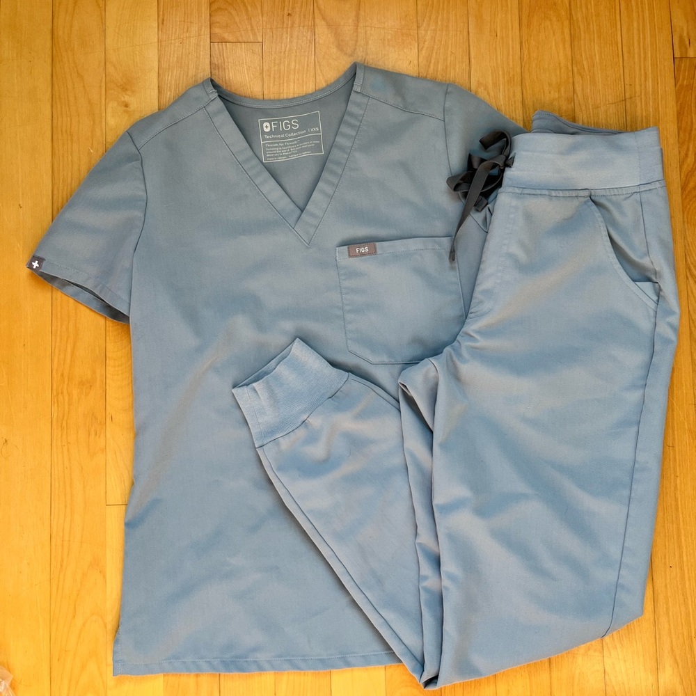 FIGS dusty blue scrub set